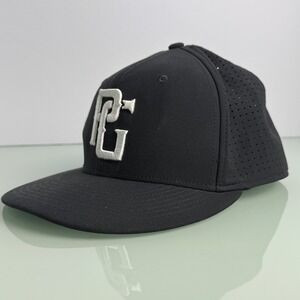 Perfect Game Black Fitted Perforated Baseball Cap PG Logo Embroidered Size M/L‎